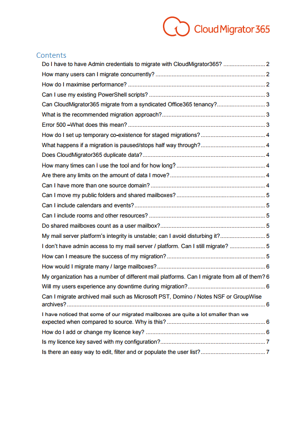 Cloud Migrator 365 FAQ
